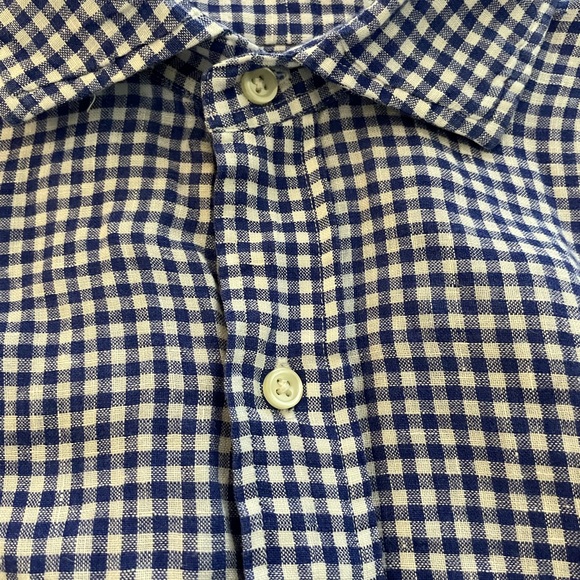 POLO RALPH LAUREN Small Gingham Check Linen Sport Shirt in Blue Size 2XLT $125 - Picture 5 of 6